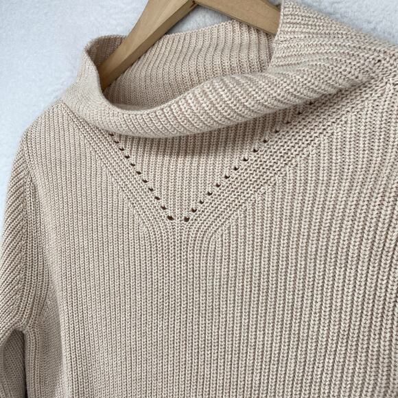 PACT Sweater Womens XS Organic Cotton Ribbed Funnel Neck Pullover Beige - Picture 2 of 13